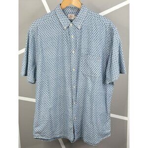 Faherty Playa Short Sleeve Button Down Blue Shirt Men’s XL Beach Fish Scale AOP
